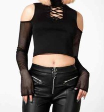 Killstar Dark Half Long Sleeve Top Black Fishnet Gothic Alternative KSRA005091