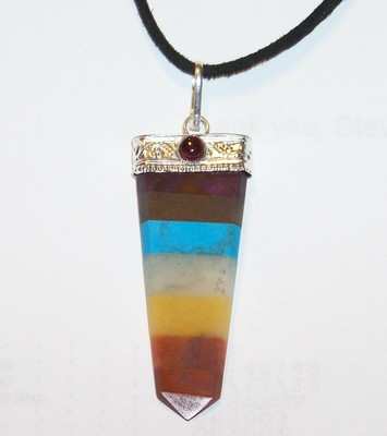 All 7 Chakra Gemstones Pendant on a  3mm Black USA Leather Cord- Keep Balanced  