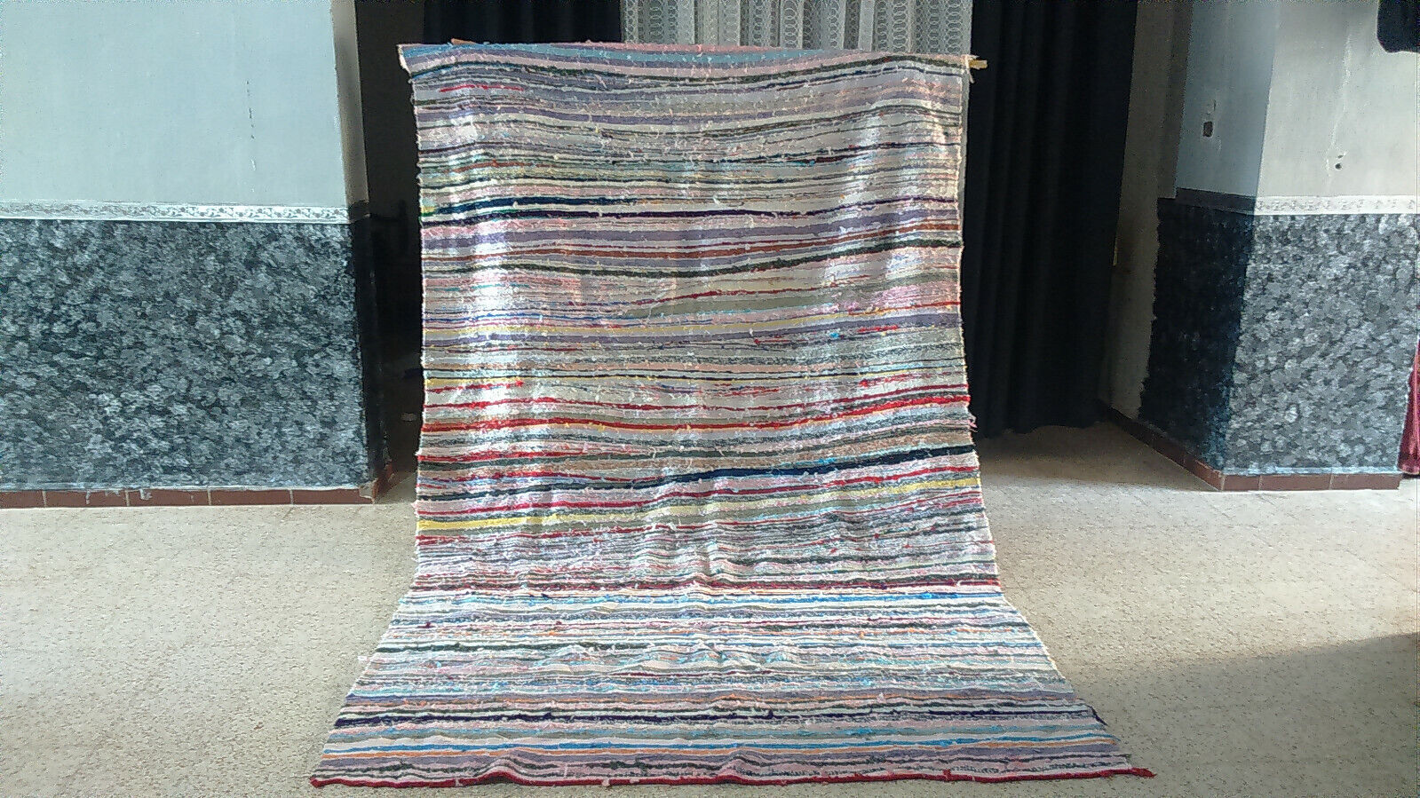 Vintage Handmade Moroccan Boucherouite Rug Azilal Carpet Large Area Rug