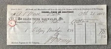 Grand Trunk Railway 1862 Receipt of Payment From A P Morse in Boston
