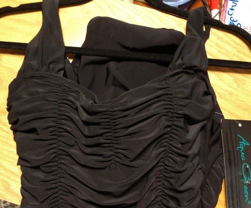Shirred One-Piece Swimsuit Black Sz Small 4/6 - NWT UV Protection by Aqua Green - Picture 3 of 10