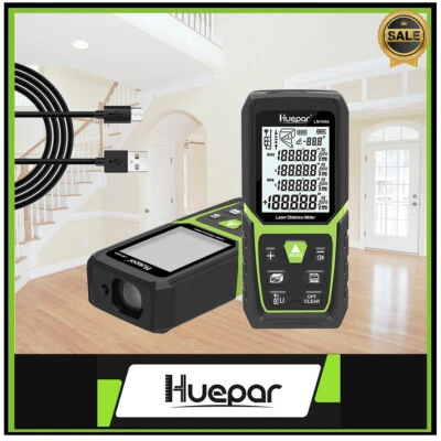 HUEPAR 100M Laser Distance Meter Range Finder Measure Tool 330Ft with Li-ion Battery