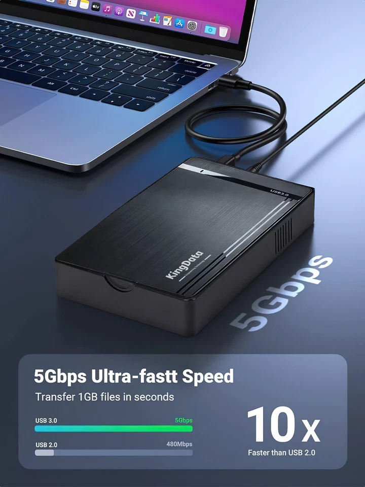 KingData USB3.0 2.5" 3.5" SATA SSD HDD External Hard Drive Disk Enclosure Case - Image 2 of 4