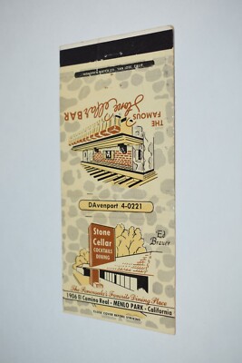 Stone Cellar Menlo Park California Map 30 Front Strike Matchbook Cover