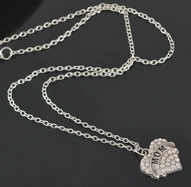 Halskette Muttertag Anhänger MOM Herz  Mama Liebe Love silber Strass Geschenk - Bild 3 von 4