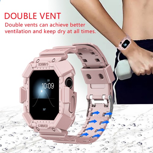 Designed for Apple Watch Series 9/8/7/6/5/4/3/2/Se,Rugged Case with Strap Bands - Picture 29 of 31