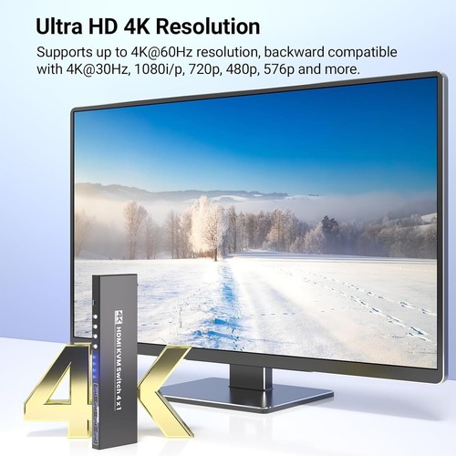 HDMI KVM Switch 1 Monitor 4 Computers, USB 3.0 4K60Hz 4 Port HDMI KVM Switch for - 第 6/7 張圖片