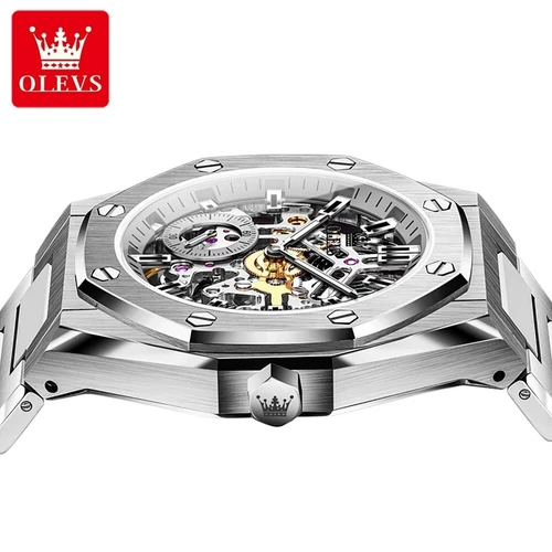 OLEVS Automatic Mechanical Waterproof Luxury Watch Men Skeleton Men's Strap - Picture 5 of 28