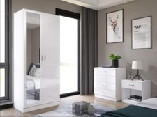 Harmin High Gloss Bedroom Furniture  SET - MIRRORED Wardrobe, chest and bedside