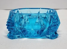 EAPG Blue Glass Master Open Salt Celler Zipper/ Diamond Pattern