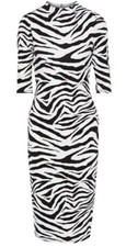 Alice + Olivia Delora Zebra Print 3/4 Sleeve Stretch Midi Dress sz 8