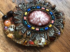 Boho Eclectic Feathers Beads Stones Unique Large Belt Buckle