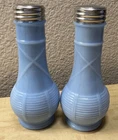 Vintag Blue Milk Glass Salt Pepper Shakers Jeanette Basket Weave 6" Starline Lid
