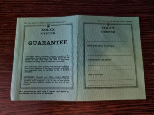ROLEX Oyster Guarantee Warranty Unwritten blank in english - Picture 1 of 3