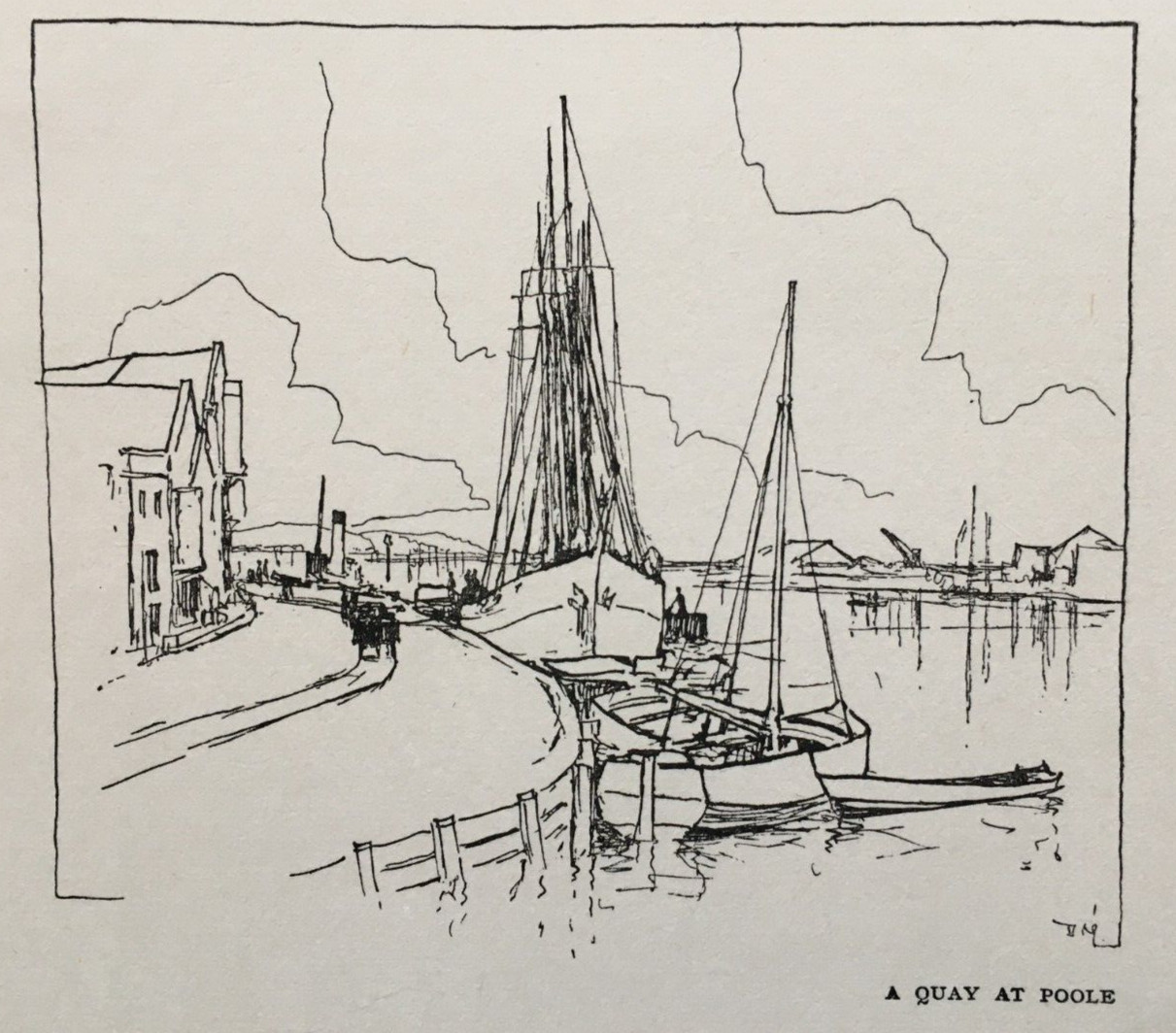 A Quay at Poole in Dorset - Antique Print 1927