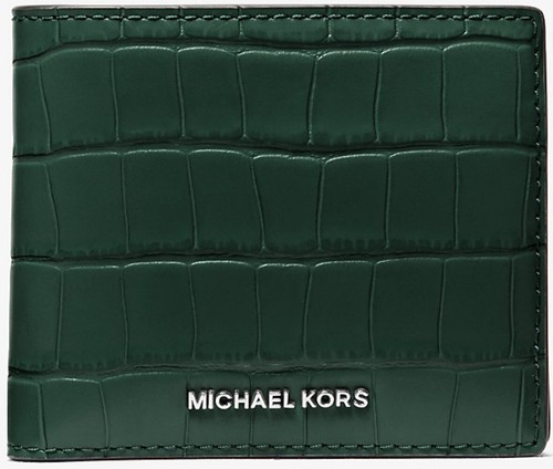 Michael Kors Hudson Crocodile Embossed Leather Billfold Wallet Forest Green - Picture 4 of 5