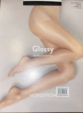 Nordstrom Pantyhose Sheer Leg Control Top Size B Black Glossy Pantyhose