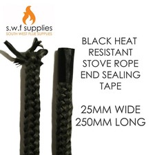 Heat Resistant Self Adhesive Fire Stove Rope End Sealing Tape 25mm x 250mm B&W