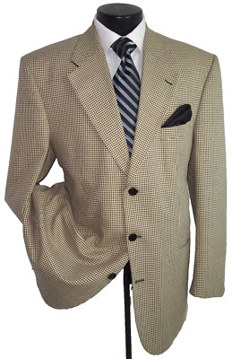 @ Valentino Ivory & Black Checks 3 Button Side Vents Wool & Silk Coat Jacket 46