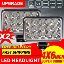 2pcs 4x6'' LED Headlights Sealed Beam Fog Work Lights Offroad Truck+2x Brackets