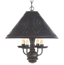 Irvin's 4 Arm Wood Homespun Shade Light - Country Primitive Pendant Lighting