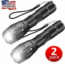 Super-Bright LED Tactical Flashlight 5 Modes Zoomable 2-Pack