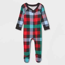 New Baby Buffalo Check Matching Family Footed Pajama - Wondershop Green/Red/B