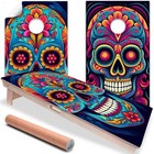 Large Sugar Skulls Day of The Dead Halloween Cornhole Decal for Boards Covers