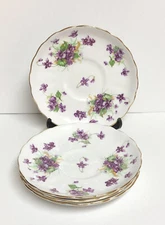 Royal Chelsea “Spring Violets” 4 Saucer Plates 