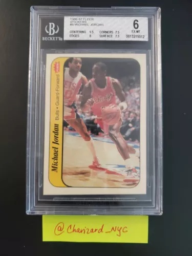 1986 - 1987 Fleer Stickers Michael Jordan Chicago Bulls #8 BGS 6! (Tough Grade)