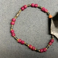 New Beaded Anklet 9 In Rustic Pink & Hematite Gold Spacers Silver Closure Retro