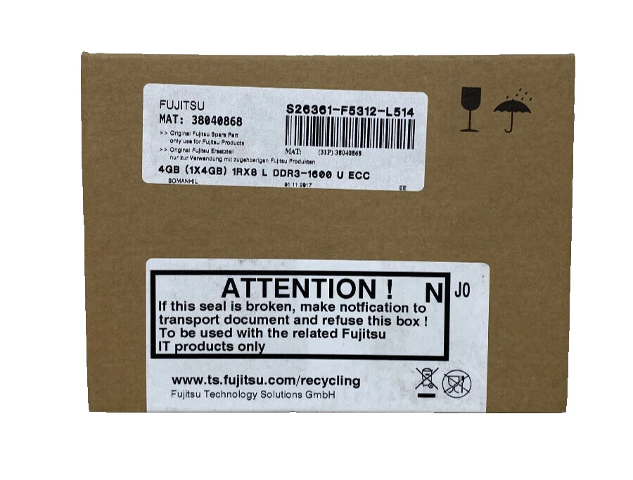 Fujitsu S26361-F5312-L514 Ram 4Gb (1X4Gb) Ddr3-1600Mhz For Server / U Ecc - Image 2 of 2