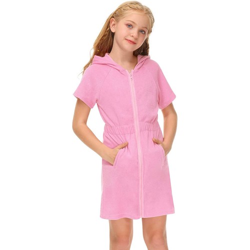 Little Girls Swim Cover Up Swimsuit Zip Up Hooded Bathrobe Absorbent Beach Dress - Picture 12 of 81