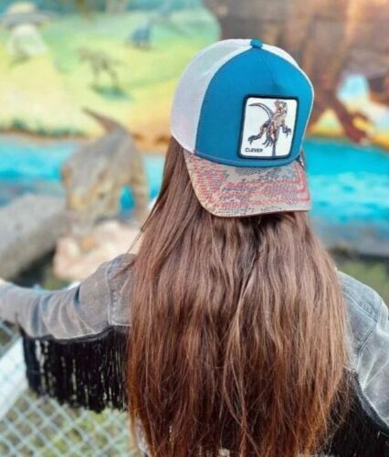 Goorin Farm Trucker Clever Gril Swift Robber Raptor Blue Velociraptor Leather - Picture 3 of 6