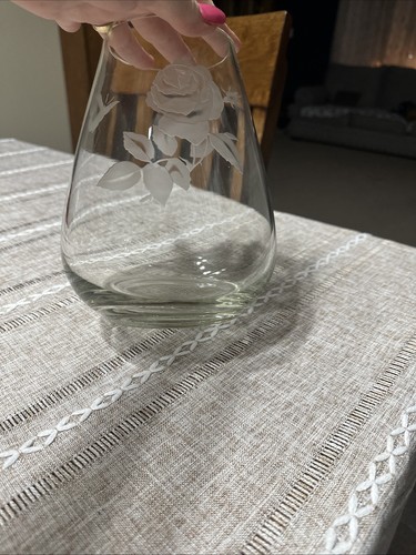 Vintage Crystal Vase Etched Butterfly And Rose - Picture 3 of 4