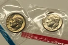 1976 P & D Uncirculated Roosevelt Dimes in Mint Cello, Free Shipping