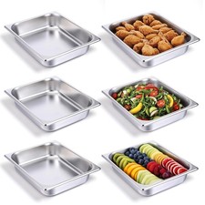 6 Pack Half Size Hotel Pans, 2.5 Inch Deep 1/2 Size Stainless Steel Steam Tab...