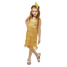 20s Flapper Dresses for Girls Gatsby Tassel Fringe Dress with 4-6 Years Gold