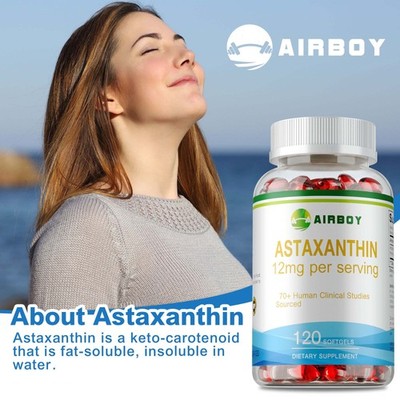 Astaxanthin 12mg Capsules - From Haematococcus Pluvialis, Natural - 120pcs