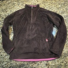 The North Face Osito Quarter Zip Fleece Pullover Brown Pink Trim Womens XL