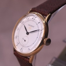 Vintage Orient Manual Wind Mens Dress Watch Leather Band - c.1970