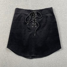 Wild Cat Skirt Womens S Black Corduroy Lace Up Mini Emo Grunge Goth Club Rave