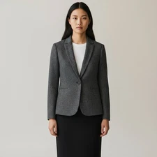 J. Crew Parke Houndstooth Black Gray 100% Wool Blazer Size 12 Career Office