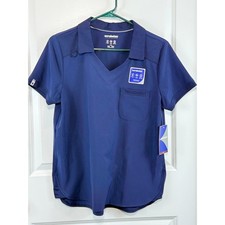NWT Scrubstar Premium Performance Scrub Top Indigo Blue Collared V-Neck Medical