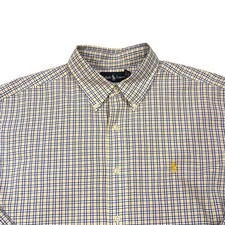 Vtg Ralph Lauren Shirt Men XL White Blue Plaid Classic Fit Button Up Long Sleeve