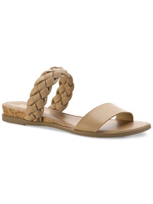 SUN STONE Womens Beige Easten Toe Wedge Slip On Slide Sandals Shoes 8.5 M