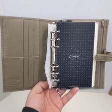 Filofax Aston Personal Organizer Gray Leather Planner 6 Ring Zip Pocket Deluxe