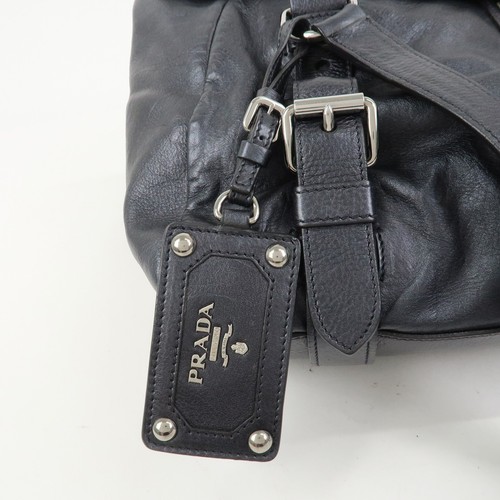 PRADA Logo Leather Shoulder Bag Hand Bag Black BR3901 Authentic Used F/S - Picture 15 of 24