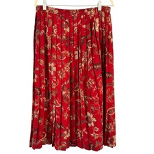 Alfred Dunner Dark Red Floral Pleated Pull On Midi Skirt Women  s Size 10 Boho