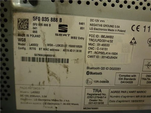 5F0035888B Sistema Audio/Radio Cd para SEAT IBIZA BERLINA (6J5) * 2016 103288 - Imagen 3 de 4